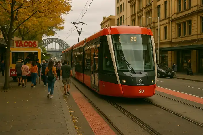 Modern train arriving at a station in Sydney