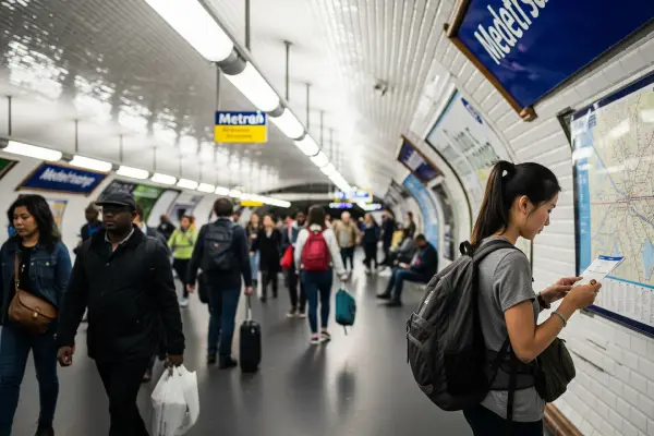 Inside a Paris Metro train with people