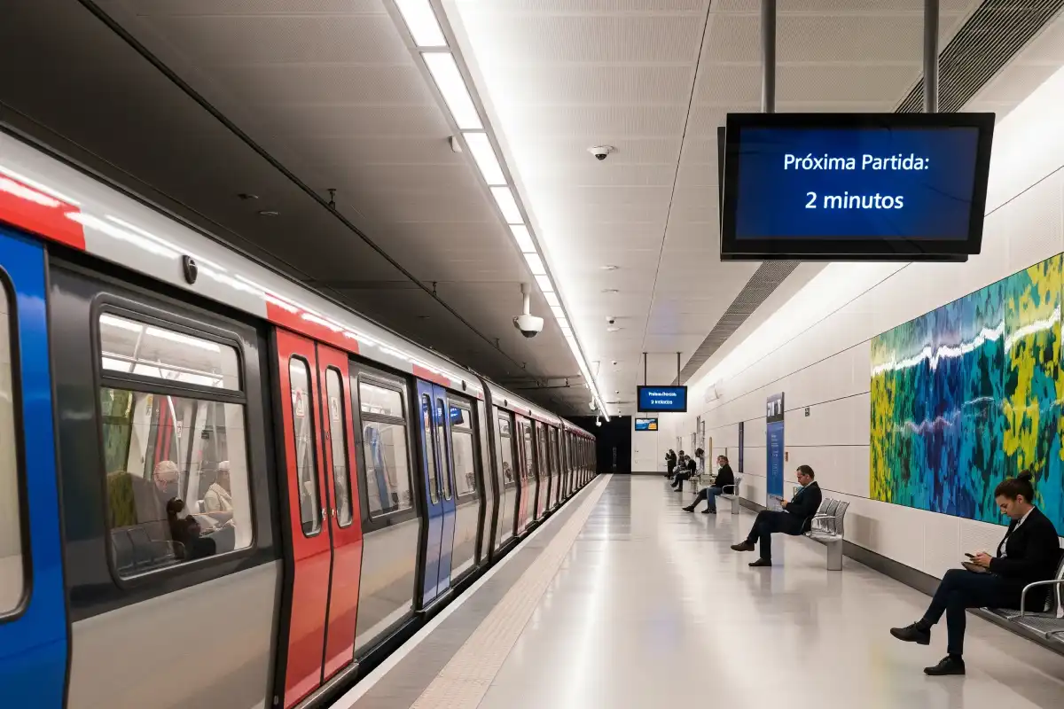 A photo of a clean and modern Lisbon Metro station.