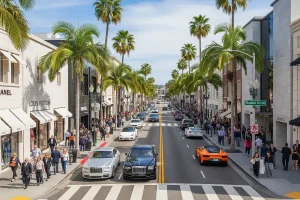 The iconic Rodeo Drive in Beverly Hills, a top spot for celebrity sightings and luxury shopping