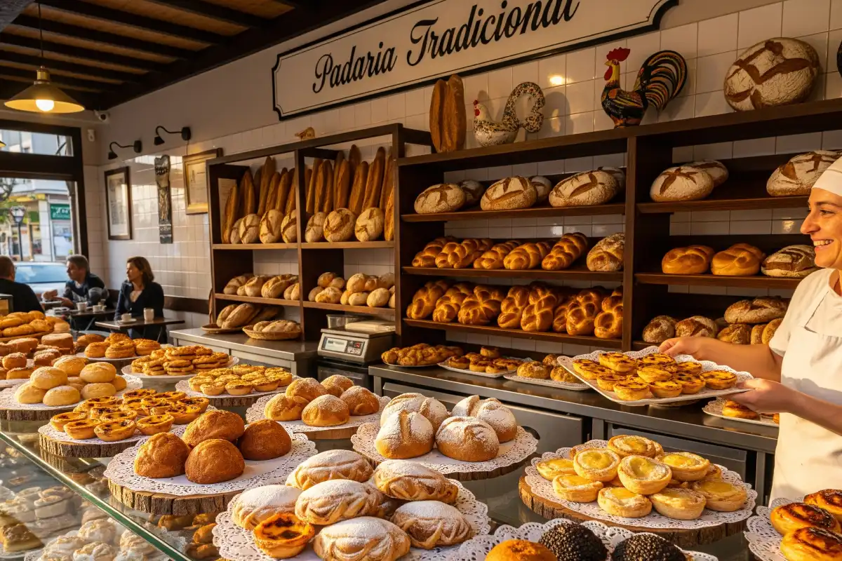 A photo of a local Portuguese bakery with freshly baked goods.