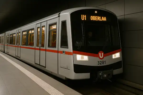 A photo of a modern Vienna U-Bahn train.