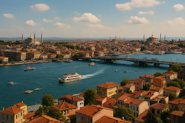 A photo of a panoramic view of the Bosphorus Strait in Istanbul.