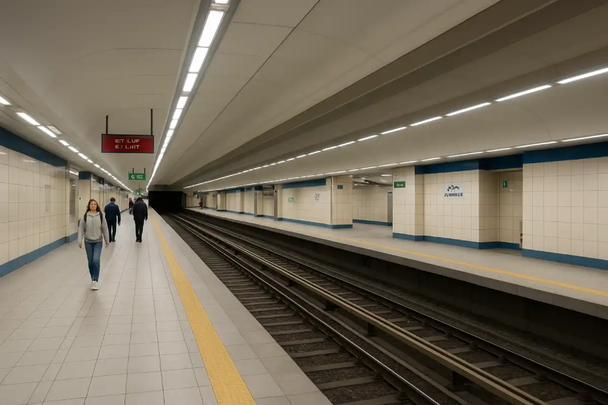 A photo of a clean and modern Cairo Metro station.