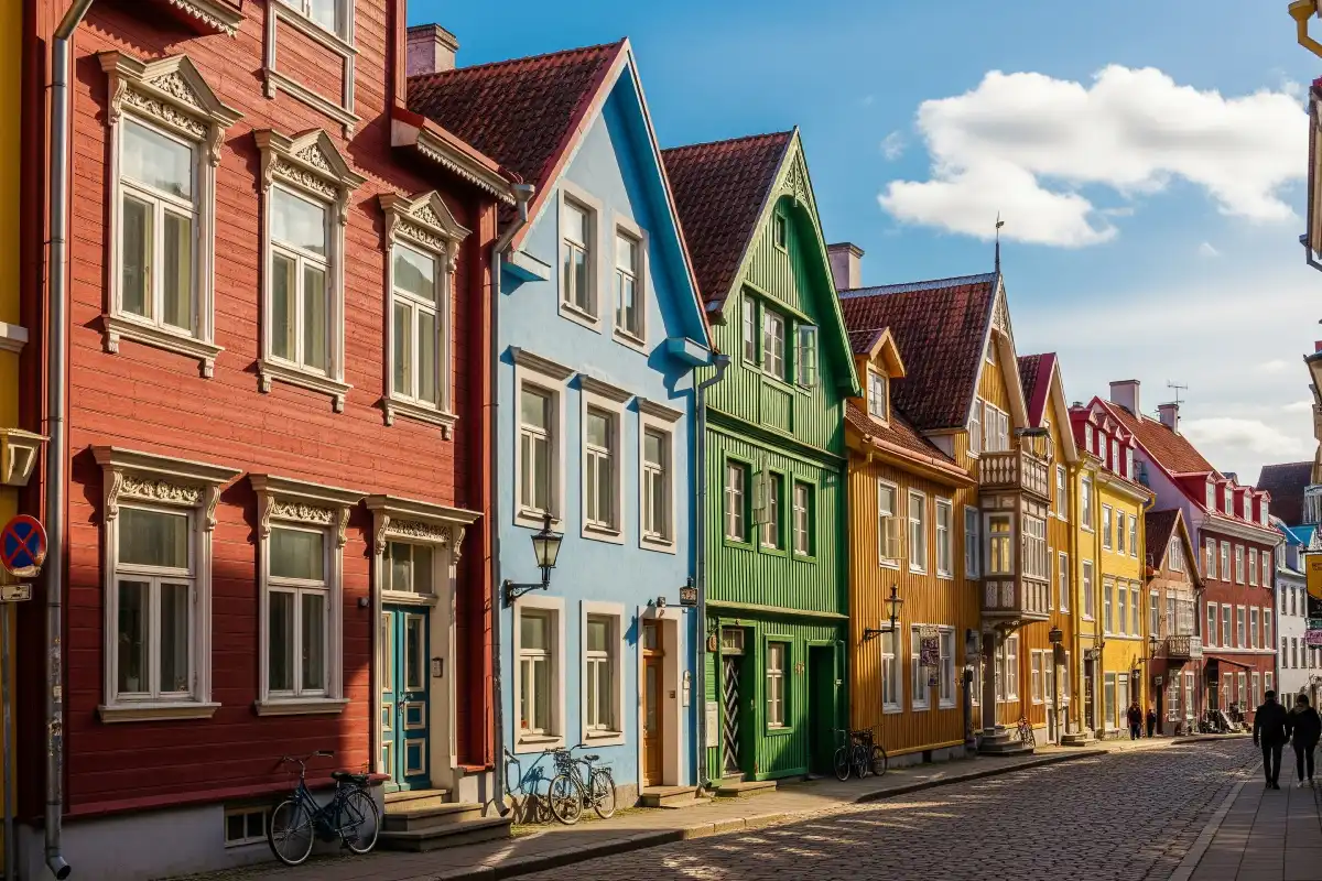A photo of the colorful, wooden houses in Tallinn's Kalamaja district.