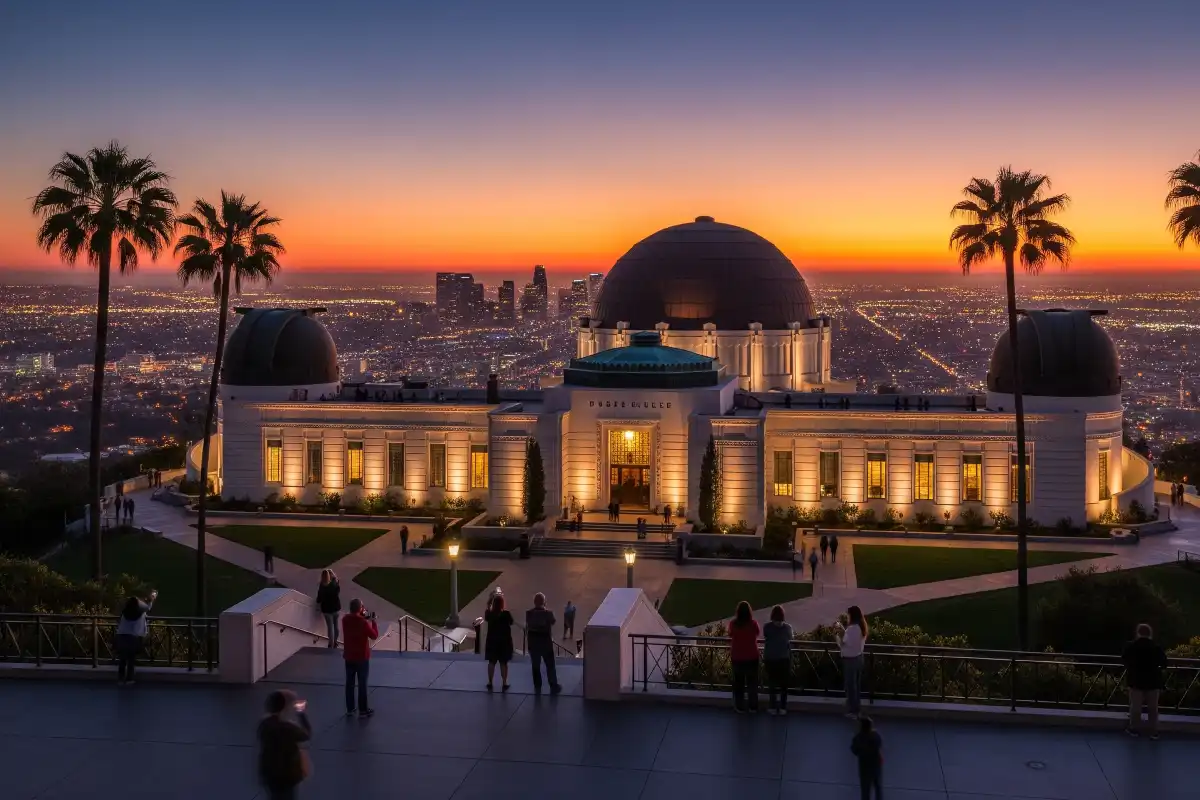A photo of the Griffith Observatory in Los Angeles, a popular tourist destination.