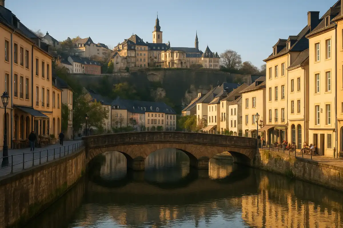 A photo of the Grund, a historic and picturesque part of Luxembourg City.
