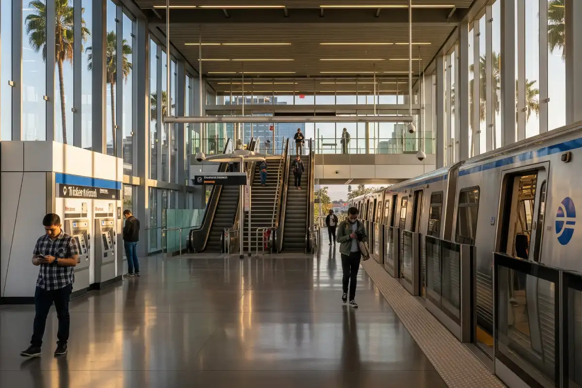 A photo of a modern metro station in Los Angeles.