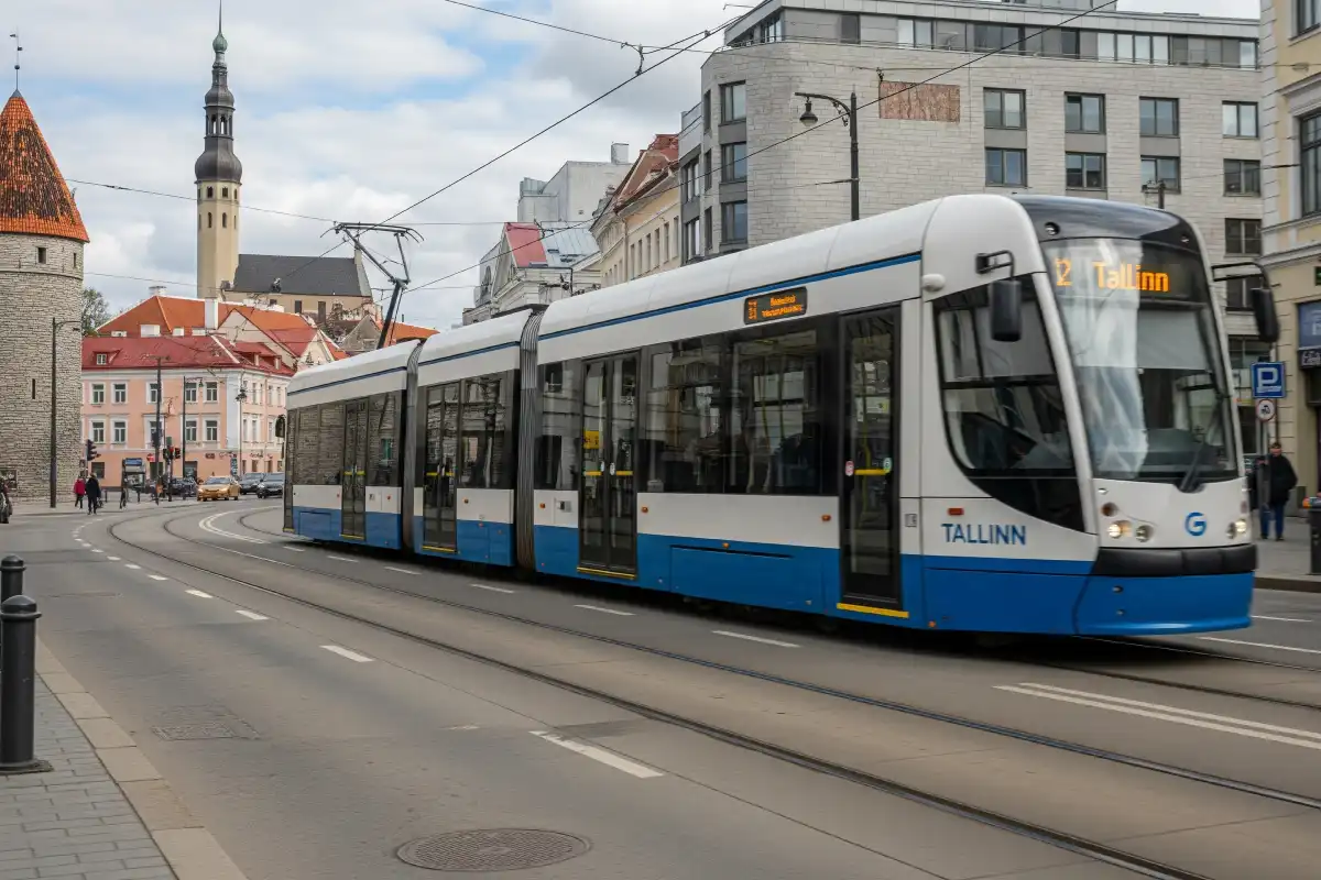 A photo of a modern tram in Tallinn.