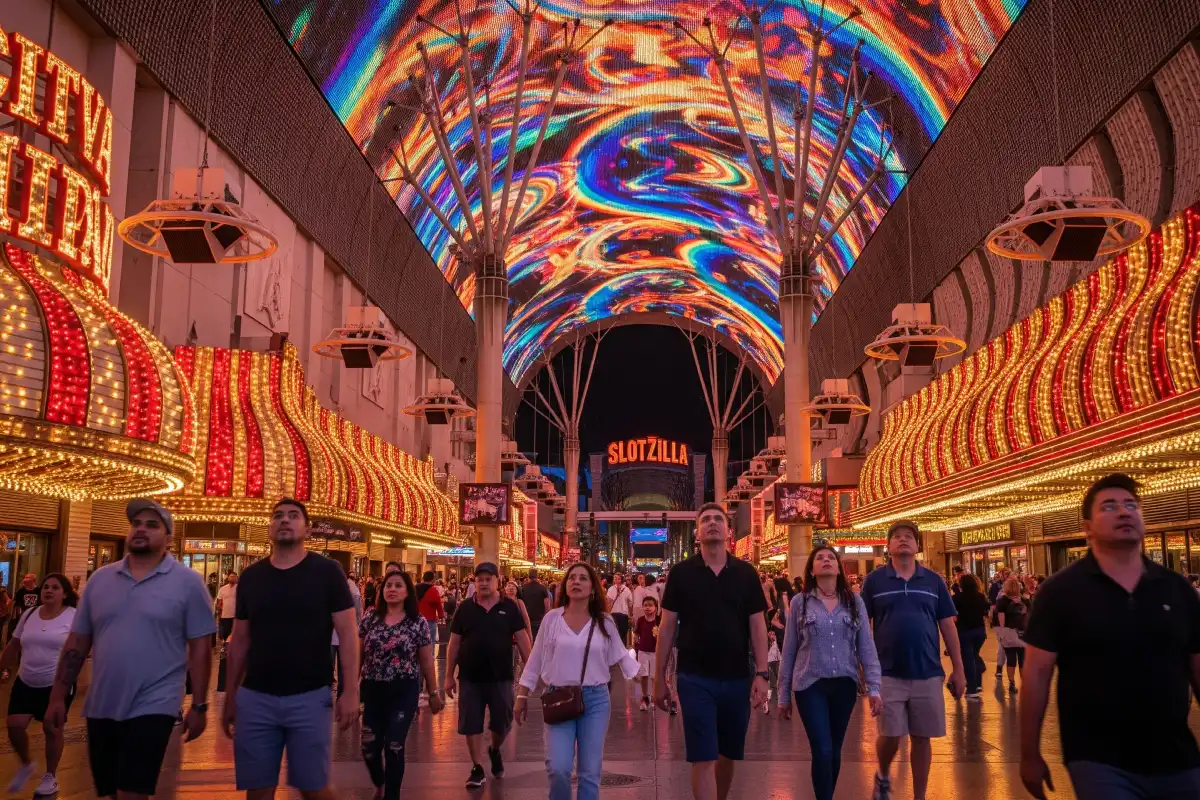 A photo of the light show at the Fremont Street Experience in Downtown Las Vegas.