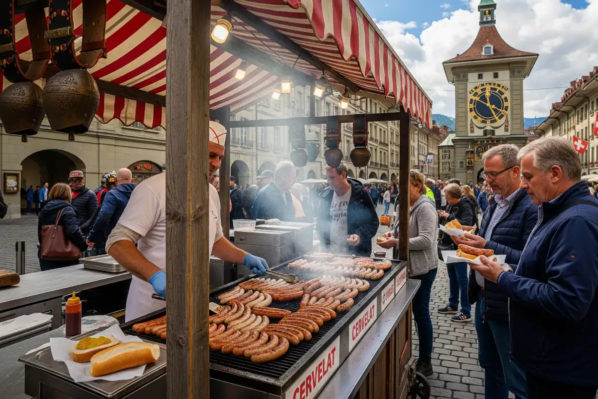 A photo of a local sausage stand in Bern's Old Town.