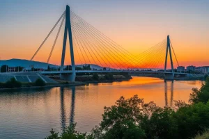A photo of the Millennium Bridge over the Moraca River in Podgorica, Montenegro.