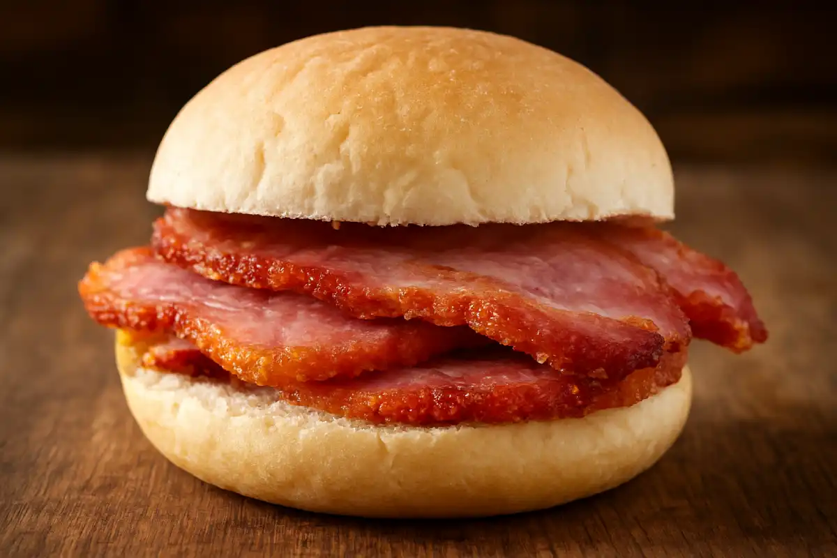 A photo of a peameal bacon sandwich from St. Lawrence Market.