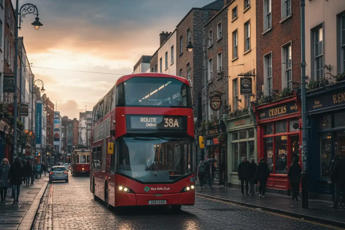 A photo of a double-decker bus in Dublin.