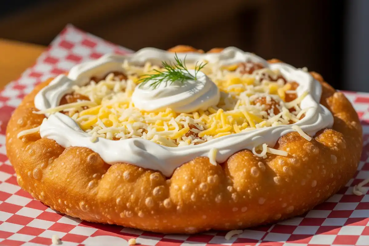 A photo of a Hungarian Lángos, a traditional street food.