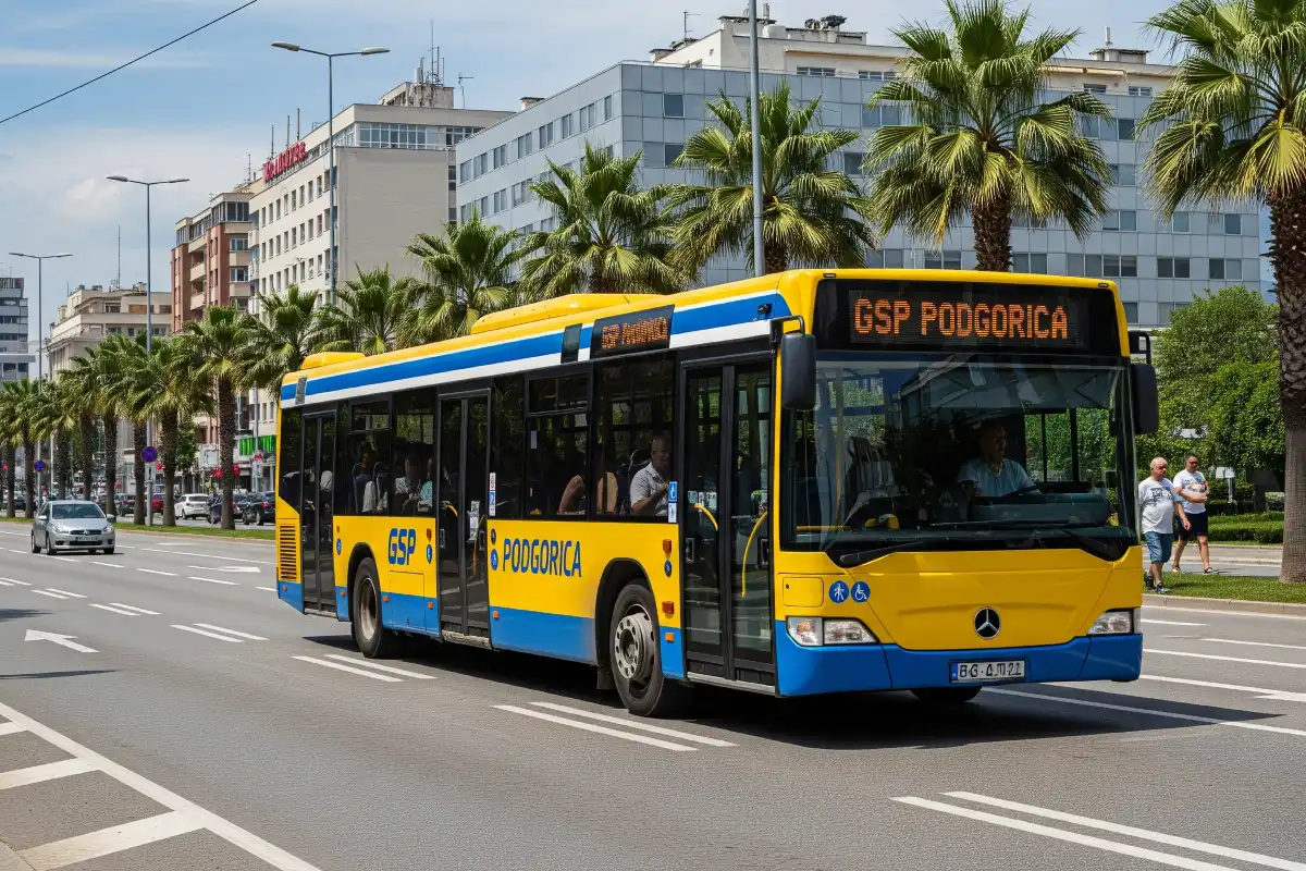 A photo of a local bus in Podgorica, Montenegro.