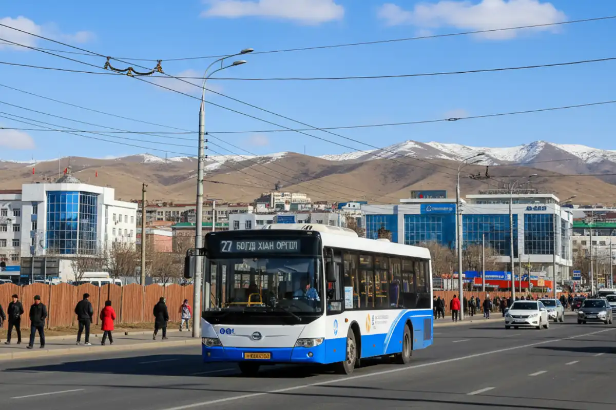 A photo of a public bus in Ulaanbaatar.
