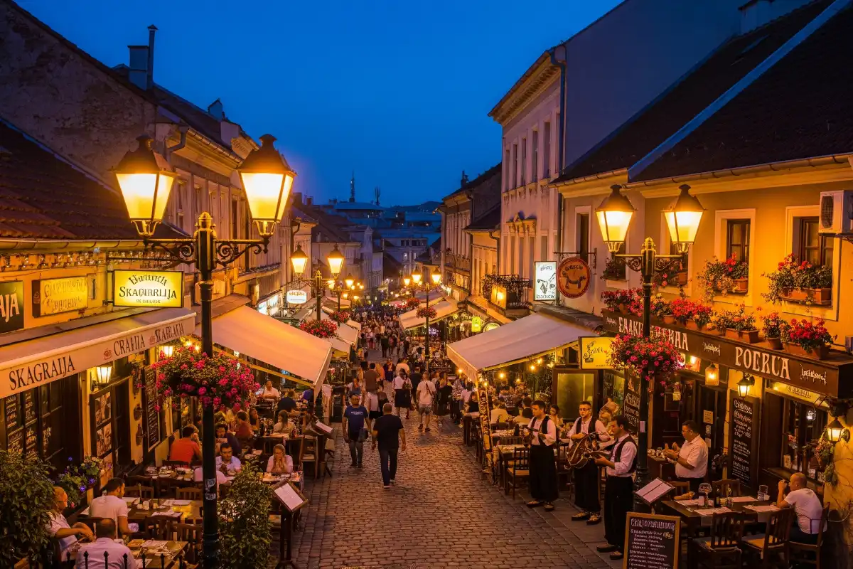 A photo of Skadarlija, the bohemian quarter of Belgrade.