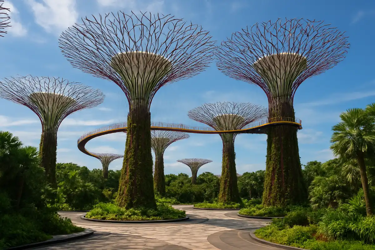A photo of the Supertree Grove at Gardens by the Bay in Singapore.