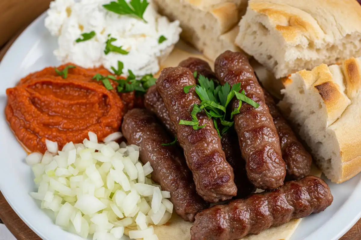 A photo of a traditional Montenegrin ćevapi meal.
