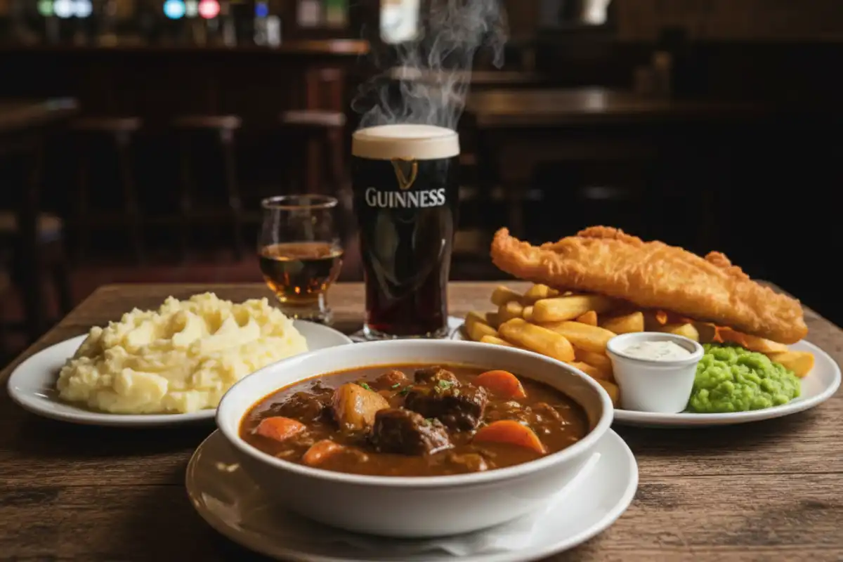 A photo of a typical pub meal in Dublin.