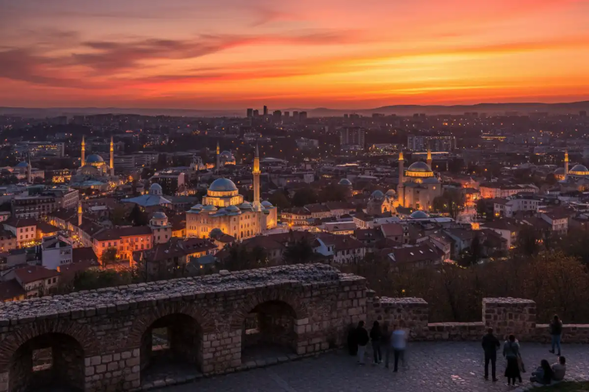 A photo of the view of Sarajevo from the Yellow Fortress at sunset.