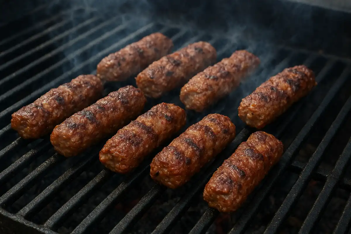 A photo of traditional Romanian Mici (grilled minced meat rolls).