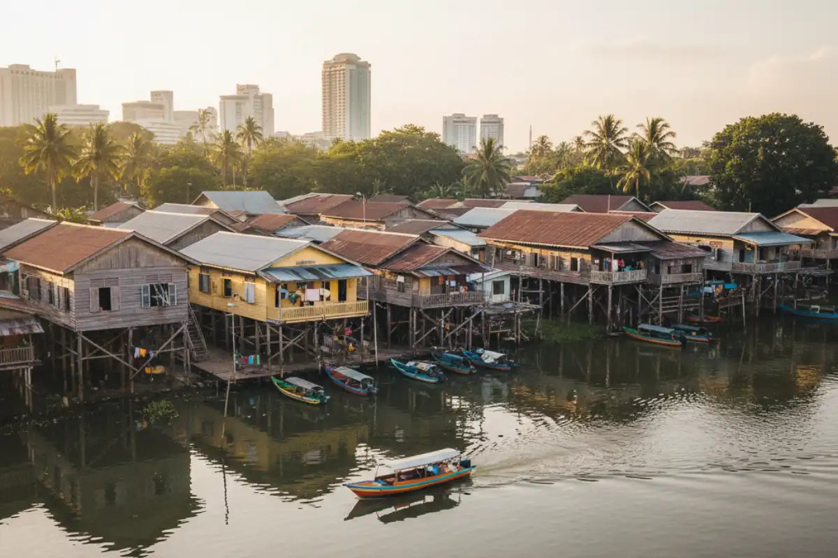 Wooden houses on stilts in Kampong Ayer, the Water Village of Brunei.