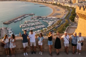 View of the city of Alicante, Postiguet Beach, and the marina from the Santa Bárbara Castle.