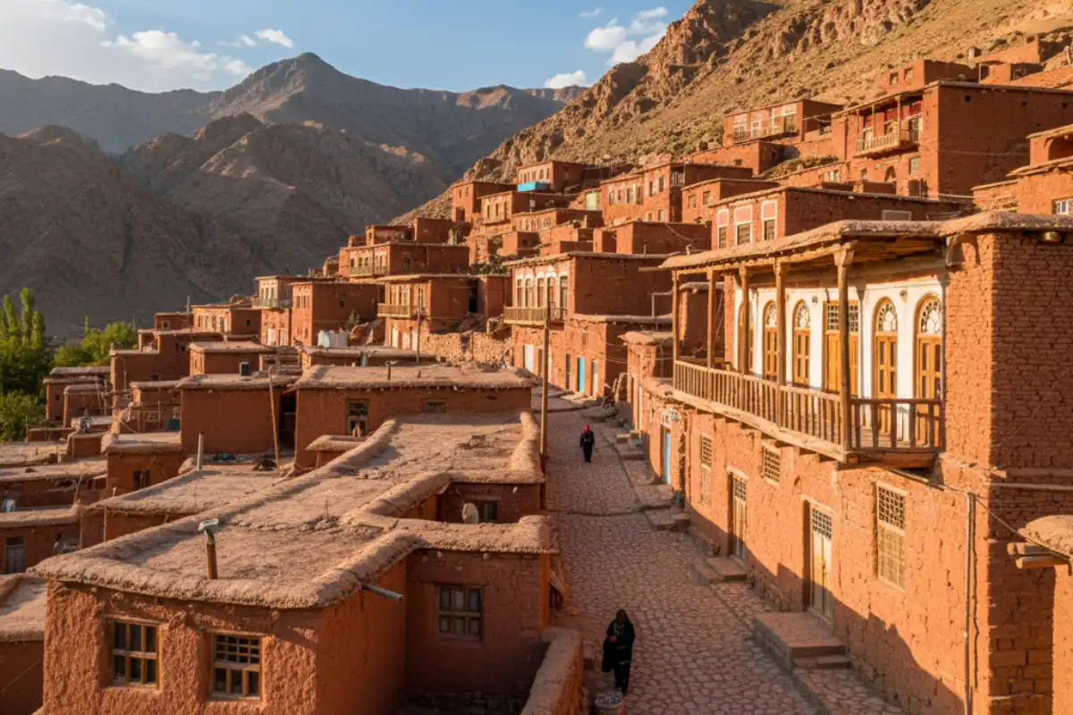 The distinctive red houses of the ancient Abyaneh village in Iran.