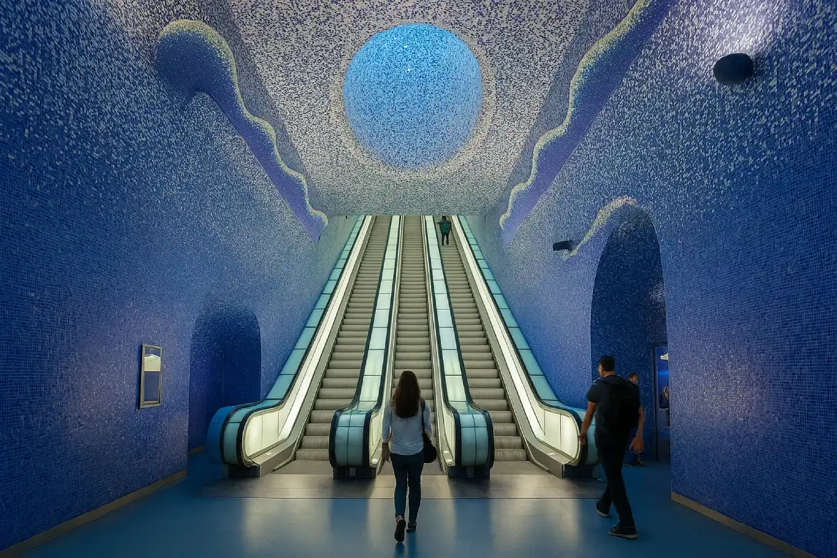 The stunning, modern architecture of the Toledo Metro 'Art Station' in Naples.