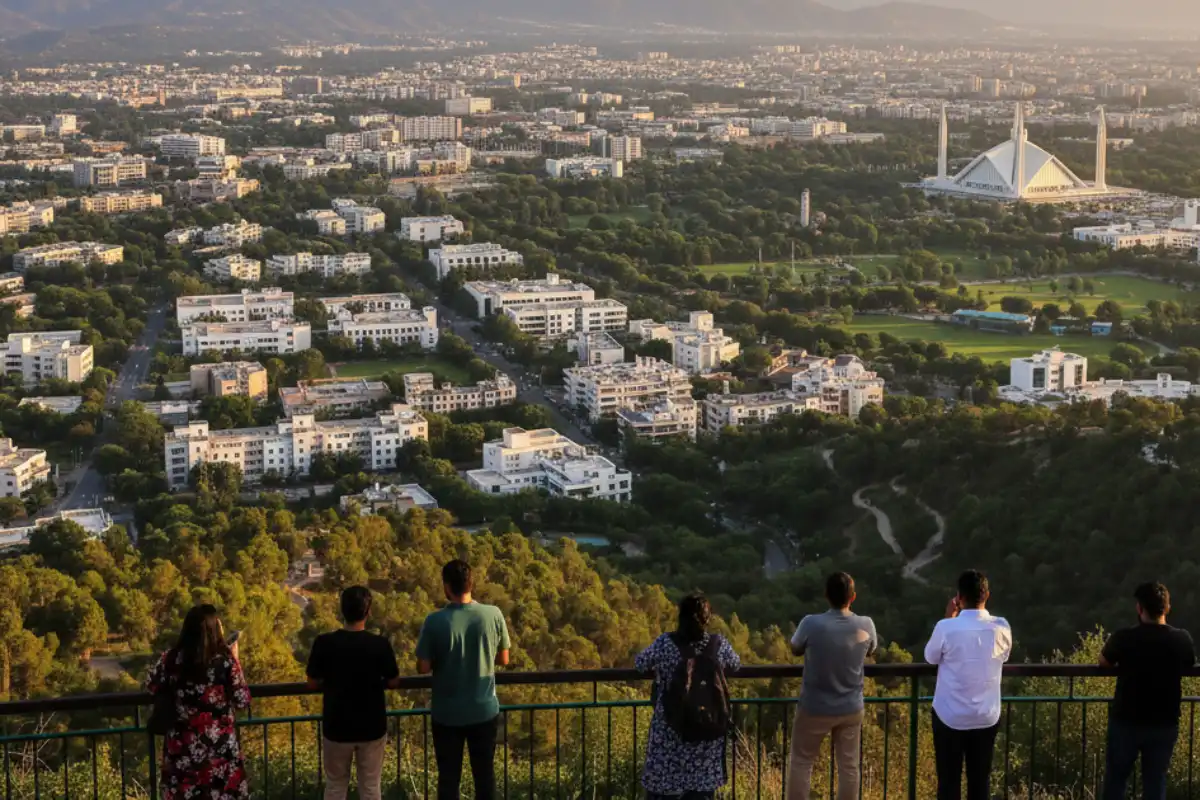 A panoramic view of the Islamabad cityscape from the Daman-e-Koh viewpoint.
