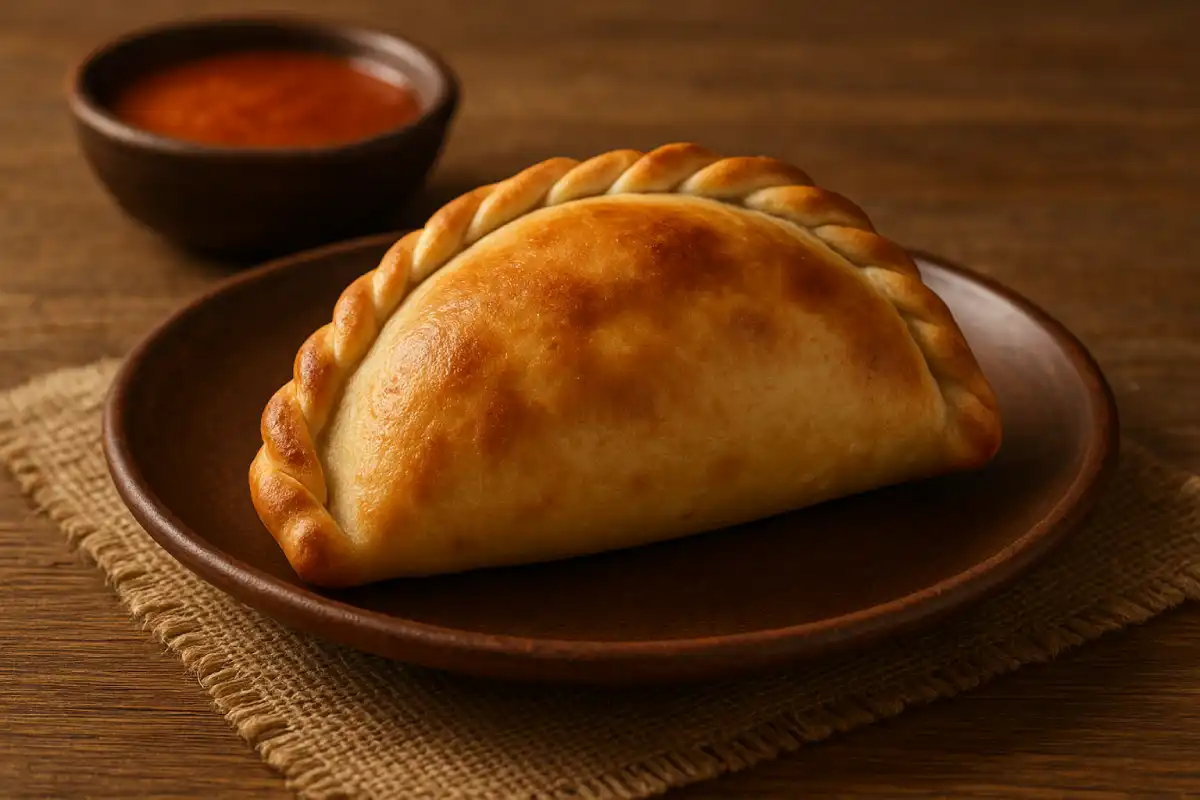 A photo of a Bolivian Salteña (savory baked pastry).