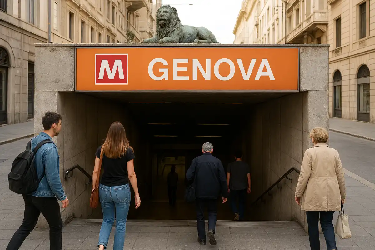 The entrance to the Genoa Metro station.