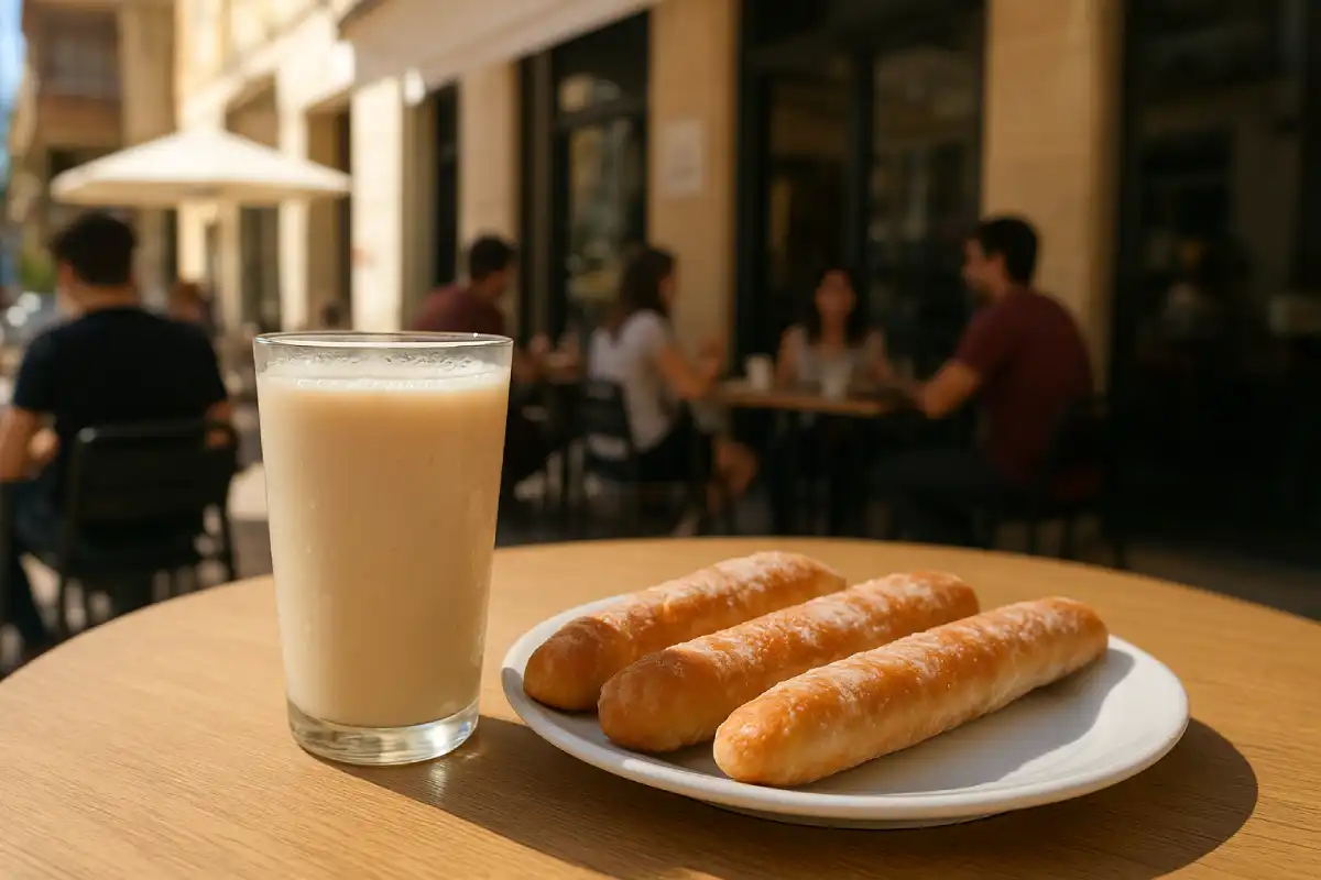 Horchata and Fartons, a traditional Valencian snack.