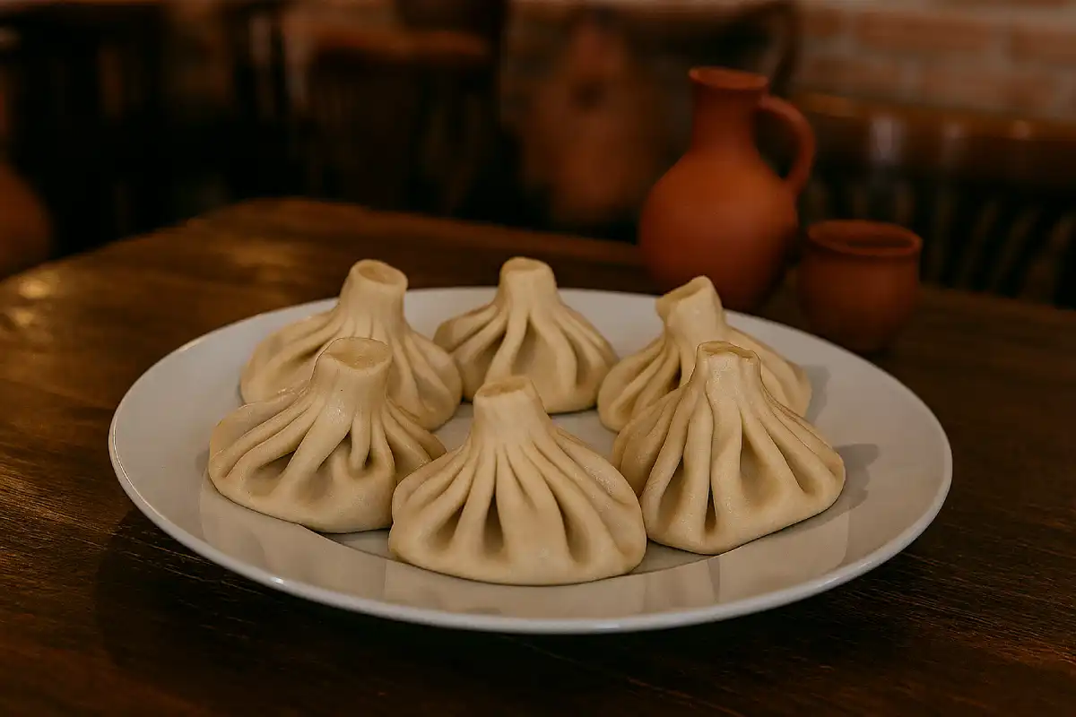 A plate of Georgian Khinkali dumplings.