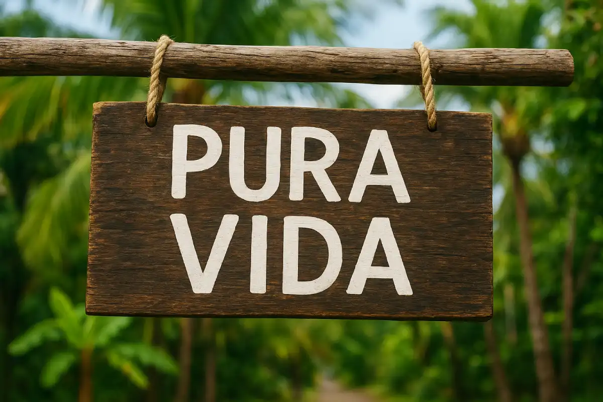 A sign that reads 'Pura Vida' in Costa Rica.