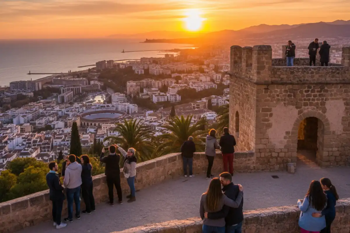 Sunset view from the Gibralfaro Castle overlooking Málaga.