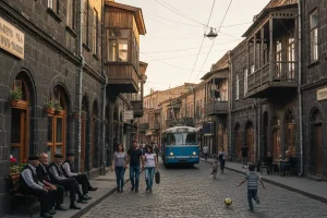 Historic black tuff stone buildings in Gyumri's Kumayri district.