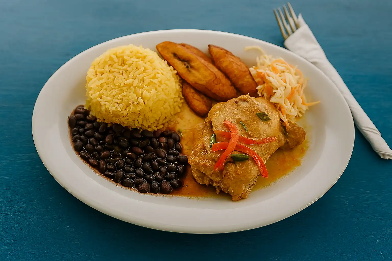 A photo of a typical Panamanian comida corriente or set lunch.
