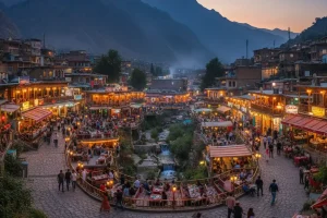 A view of the bustling mountain town of Darband at the foot of the Alborz mountains near Tehran.