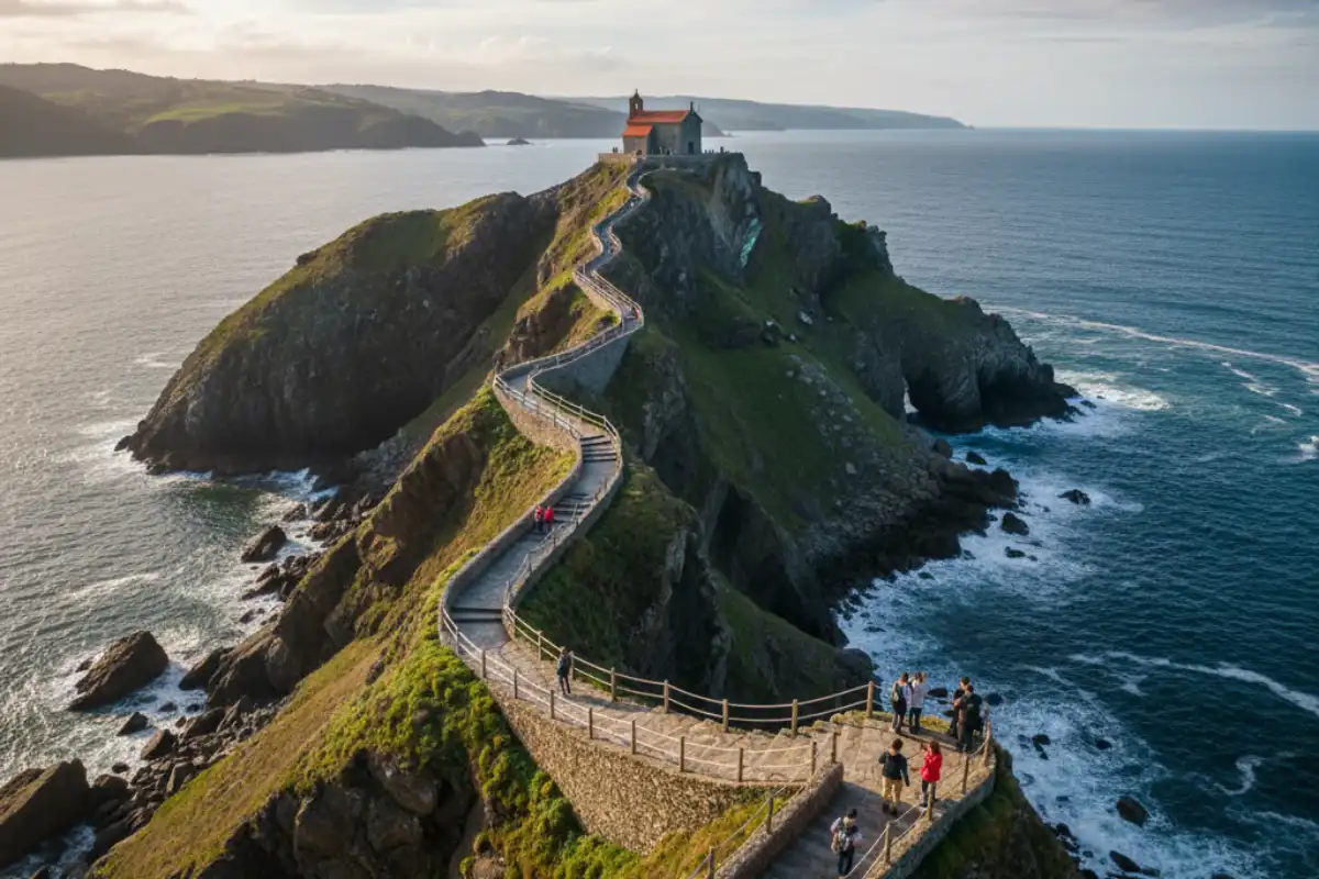 The winding stone staircase leading up to the chapel on the islet of San Juan de Gaztelugatxe.