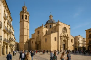 The El Fadrí bell tower and the main church in the Plaza Mayor of Castellón de la Plana.