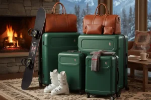 A well-organized set of suitcases and travel bags ready for a busy holiday trip